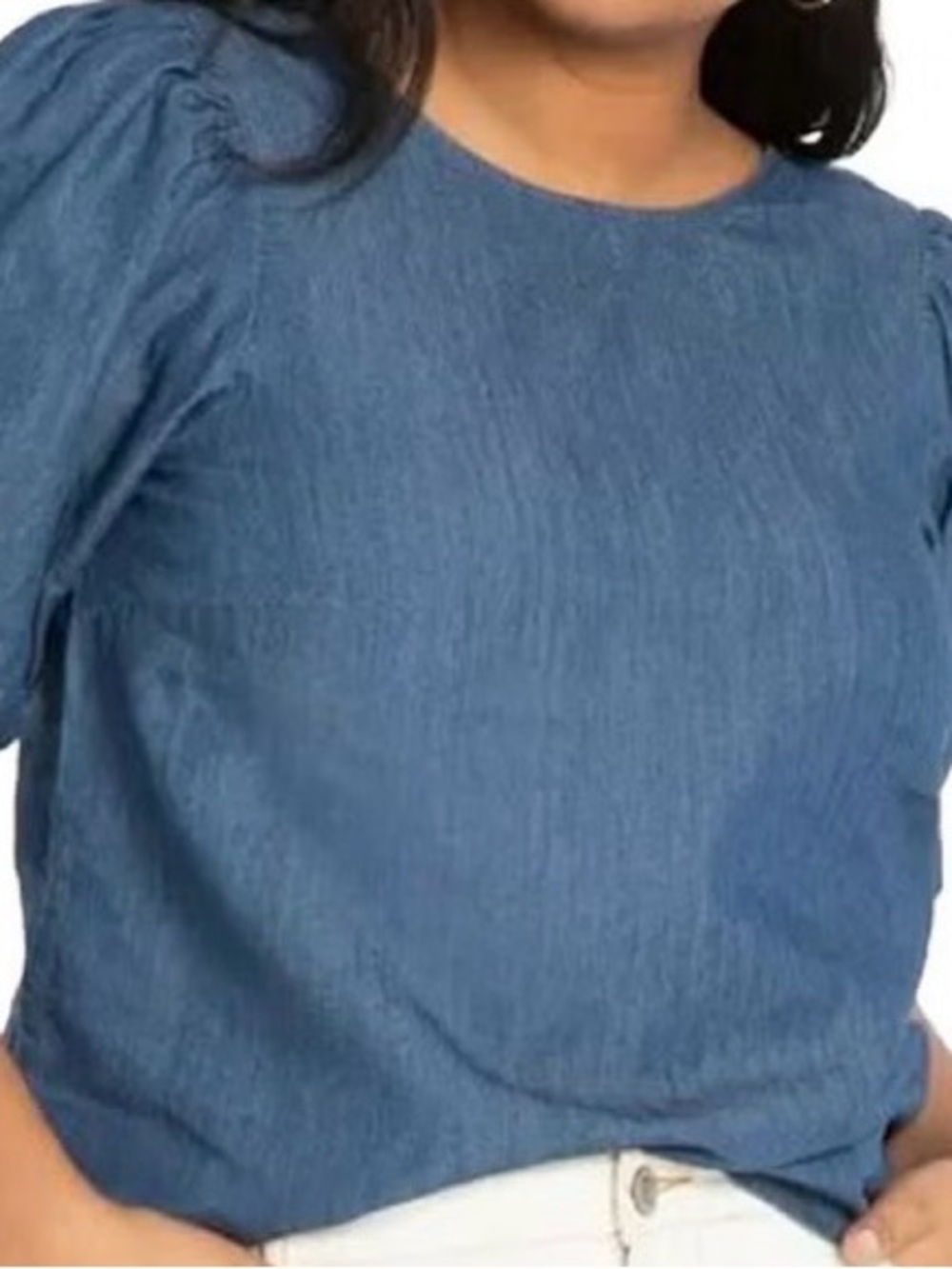 Lightweight Indigo Chambray coastal Short Sleeve top by Laurel Grey women Sz L